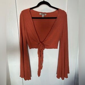 Urban Outfitters Burnt Orange Front Tie Bell Sleeve Top- SIZE